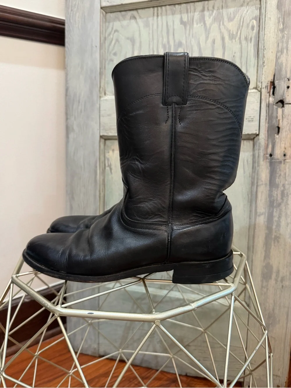 Justin black leather roper boots, cowboy size 9